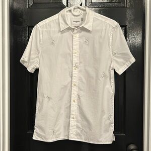 Goodfellow White with Silver Floral Button Down Shirt Size Small
